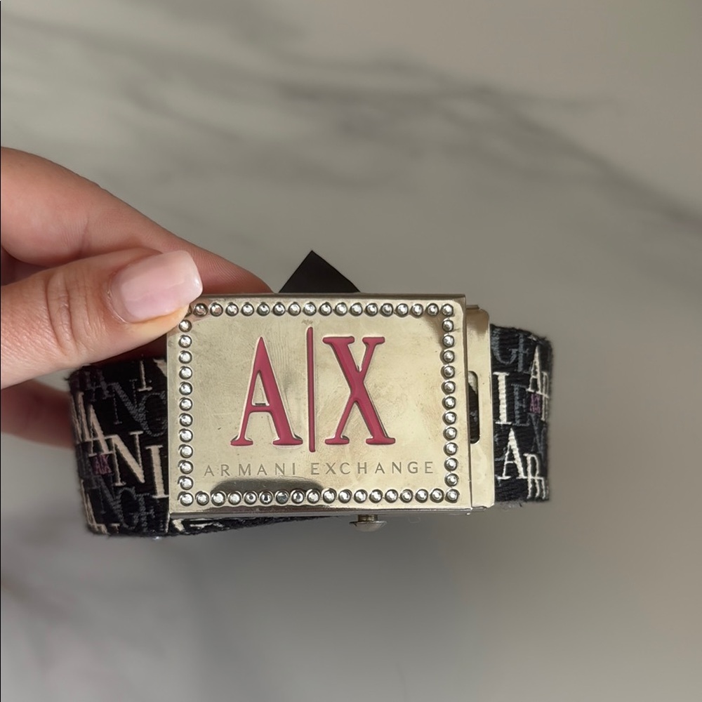 Armani Exchange Gold Buckle Black Belt